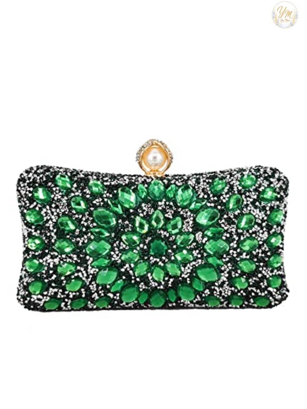 Pearl Rhinestone Clutch Evening Bag with Detachable Chain Strap
